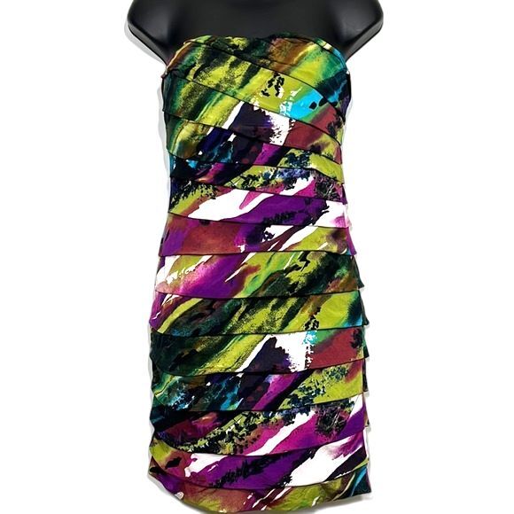 Accidentally in Love Strapless Body Con Multi Print Color Dress Size Small - Picture 3 of 9